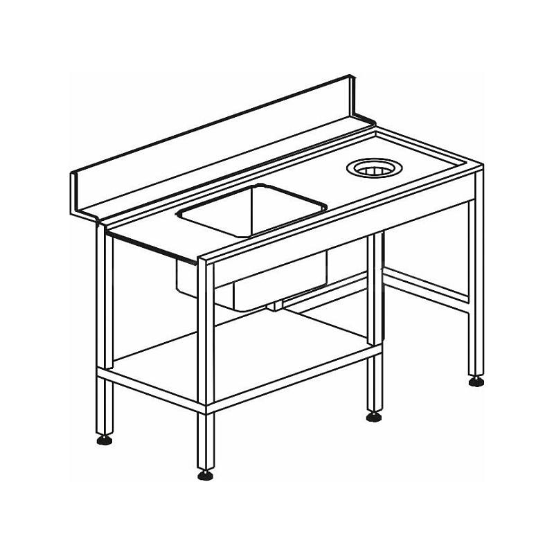 Stůl vstupní s dřezem s odpadním otvorem a policí 1500 x 730 x 850 mm