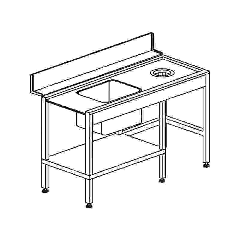 Stůl vstupní s dřezem s odpadním otvorem a policí 1500 x 730 x 850 mm